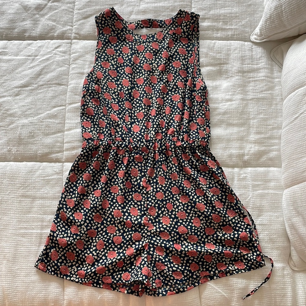 Flower Size small romper from UO, open back and cinched waist